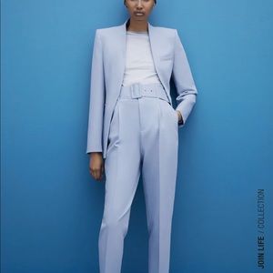 Zara Lapeless Blazer in Dusty Blue